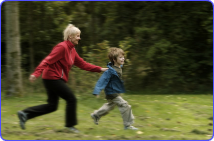 Elderly woman having fun with her Grandson